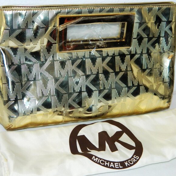 Michael Kors Gold Metallic Over-sized Wallet Clutch - Picture 1 of 10